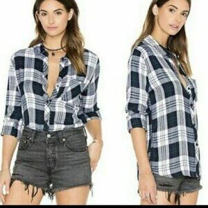 Rails Hunter Midnight Pine Navy Plaid Button Down Top